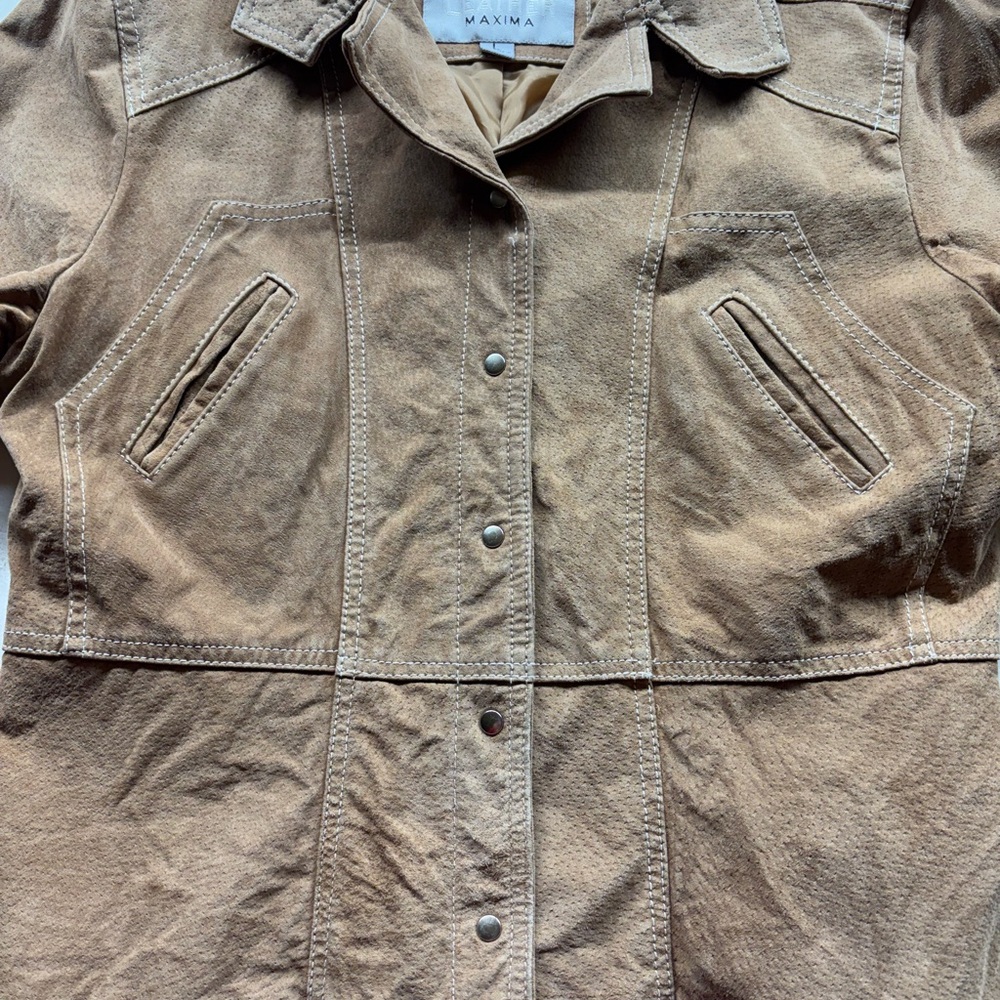 Vintage WILSONS LEATHER Maxima Cropped Beige Jacket Ladies S/M festival cowgirl - Picture 8 of 16
